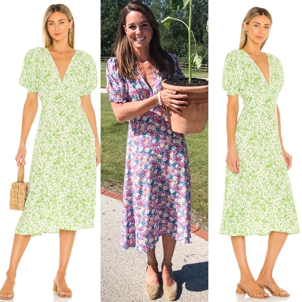 Revolve Faithfull Brand Marie Louise Green Midi Dress‎ Size XS Kate Middleton 2